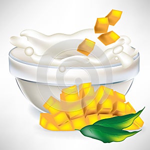 Mango creamy milk splash in bowl