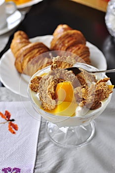 Mango croissant and cornflakes delicious breakfast