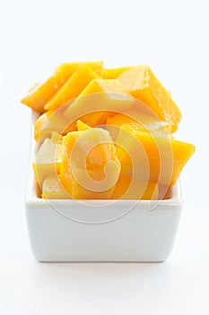 Mango Cubes on a white dish 02