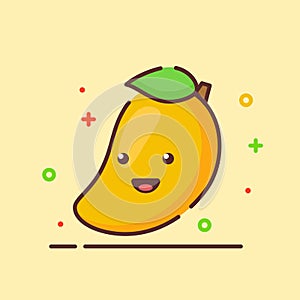 Mango cute mascot face emotion happy fruit with color flat cartoon outline style