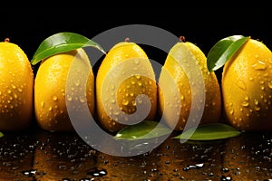 Mango fruit background. Yellow mango with water drops.