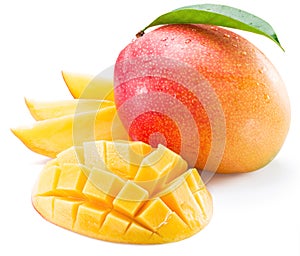 Mango fruit and mango slices.