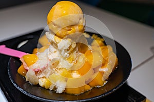 Mango fruit shaved ice and mango ice cream milk flavor