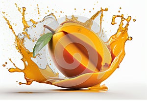 Mango fruit splashing isolated on white background with clipping path. generative ai