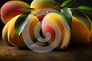 Close up Mango full frame, fresh fruit background, Generated AI