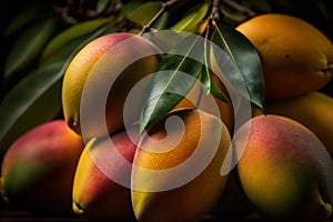 Close up Mango full frame, fresh fruit background, Generated AI