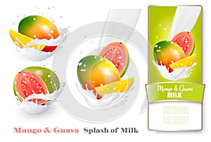 Mango and guava in milk splashes.