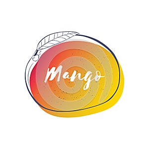 Mango icon with lettering. Vector illustration of tropical Vietnamese fruit. Design for brochures, restaurant menu and market.