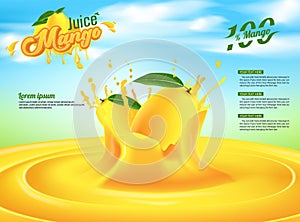 Mango Juice Advertising Banner Ads Vector Template Design