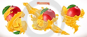Mango juice. Fresh fruit 3d vector icon
