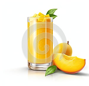 mango juice with mango slice isolated on white background. glass of mango juice. Created with Generative AI technology.