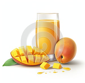 mango juice with mango slice isolated on white background. glass of mango juice. Created with Generative AI technology.