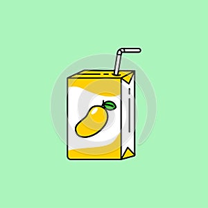 Mango juice with paper box package and straw vector illustration isolated on green background