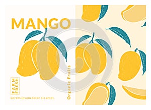 Mango Label packaging design templates, Hand drawn style vector illustration.