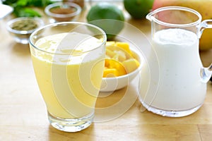 Mango lassi smoothie drink.