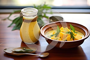 mango lassi in traditional clay pot