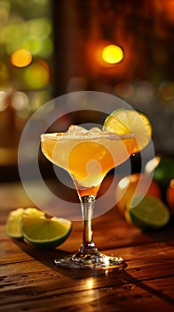 Mango Margarita Cocktail With Salted Rim And Lime Garnish. Bar Menus, Mexican Party, AI Generated