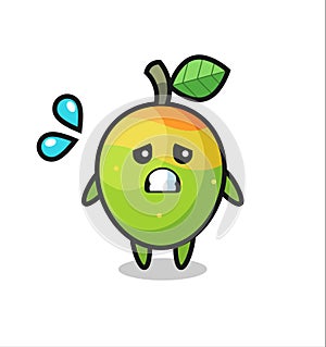 Mango mascot character with afraid gesture