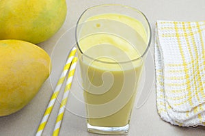 Mango milkshake in a glass cup