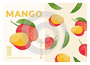 Mango packaging design templates, watercolour style vector illustration.