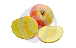 Mango R2E2 with sections fruit food on white background