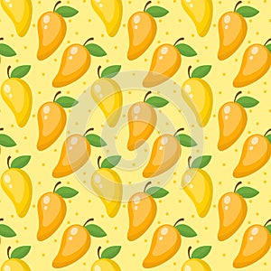 Mango seamless pattern, endless background, texture. Fruits background Vector illustration.