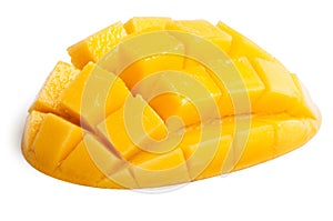 Mango slice cut to cubes isolated