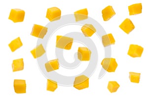 mango slice cut to cubes isolated on white