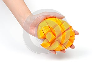 Mango slice in hand