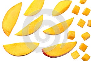 mango slice isolated on white background. healthy food. top view