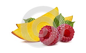 Mango slice raspberry isolated on white background