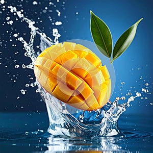 Mango Slice Splashing Into Water