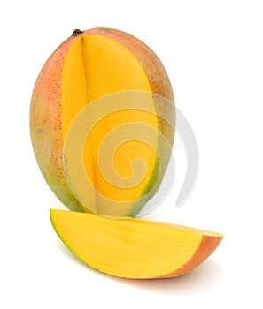 Mango with slice on white background