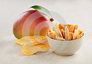 Mango slices on beige background