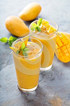 Mango smoothie in tall glasses