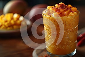 Mango smoothie with a tropical vibe for summer menus. Trendy Mexican food.