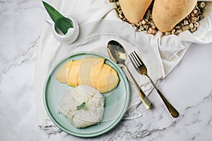 Mango and sticky rice with coconut milk Khao Niew Ma Muang. Thai dessert photo