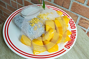 Mango with sticky rice with coconut milk,Thai dessert