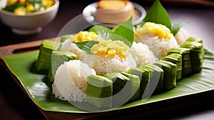 Mango sticky rice: A delightful sweet indulgence treat.AI Generated