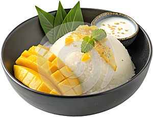 Mango sticky rice, a delicious Thai dessert with sweet flavors. photo