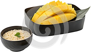 Mango sticky rice, a delicious Thai dessert with sweet flavors. photo