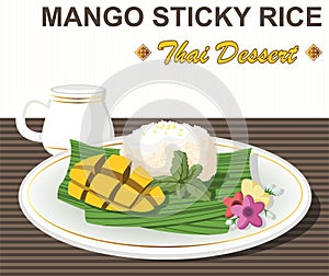 Mango Sticky Rice Thai Dessert And Sweet Art - Vector