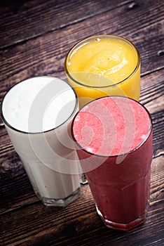 Assorted smoothies over a table