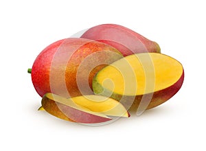 Mango whole and half isolated on white background.