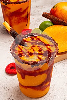 Mangonada, typical mexican mango smoothie with chamoy sauce photo