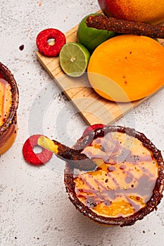 Mangonada, typical mexican mango smoothie with chamoy sauce