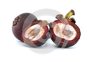 Mangosteen fruits isolated on white background, Garcinia mangostana