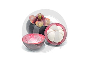 Mangosteen queen of fruits Garcinia mangostana Linn on white b