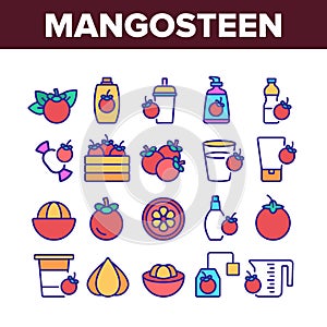 Mangosteen Sweet Fruit Collection Icons Set Vector