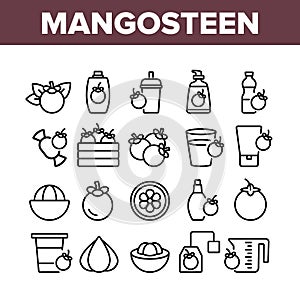 Mangosteen Sweet Fruit Collection Icons Set Vector